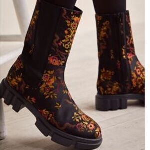 Free People Black Floral Combat Boots
